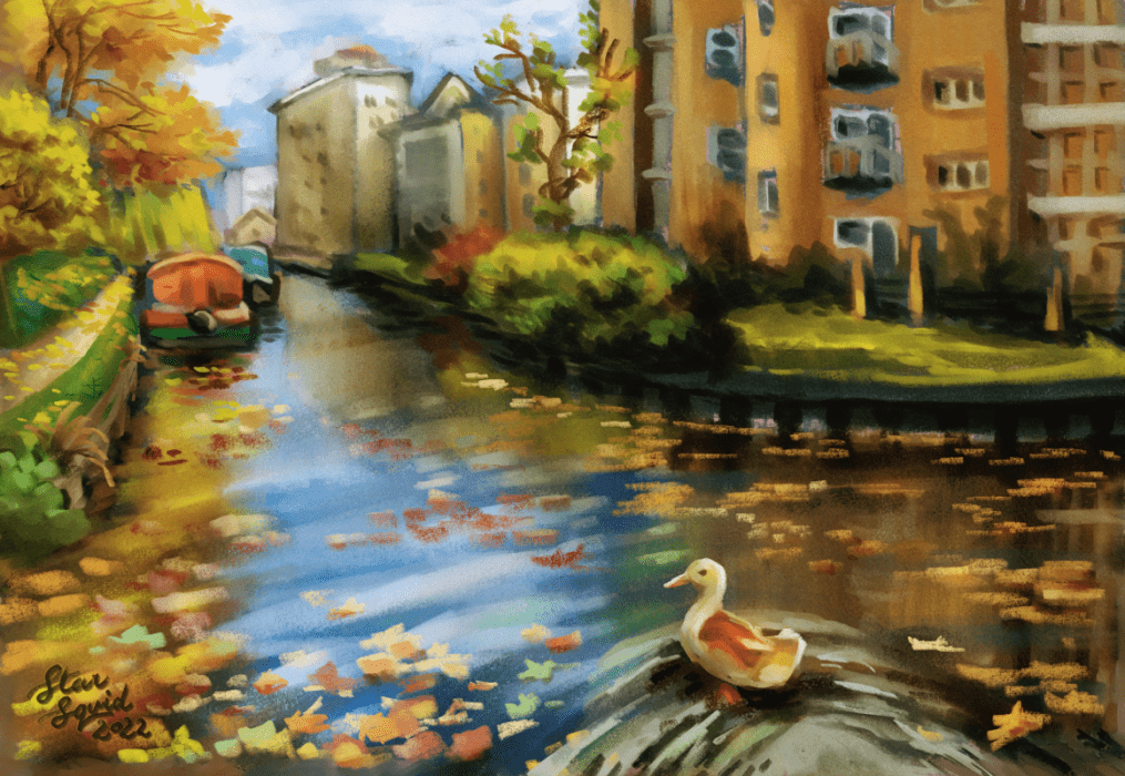 Autumn Canal with a Duck